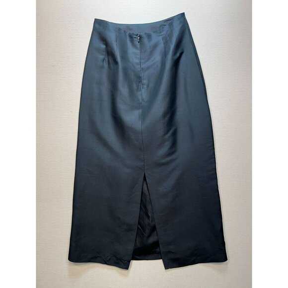 An Ren New York Womens Midi Silk Straight Pencil Skirt Small Black Back Slit - Picture 8 of 10